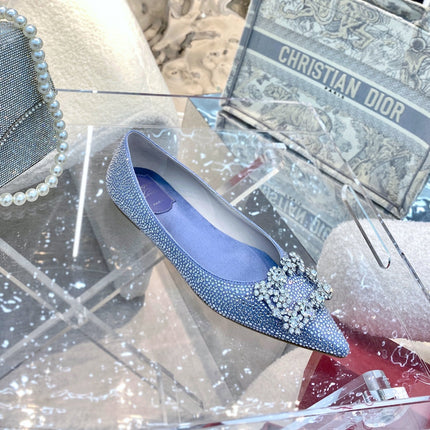 EFFLORESCENCE BALLERINAS IN BLUE CALFSKIN WITH FULLY EMBELLISHED CRYSTALS