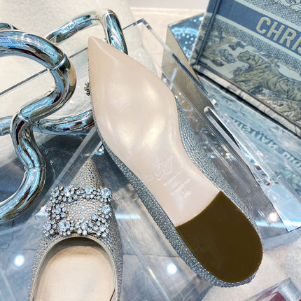 EFFLORESCENCE BALLERINAS IN BEIGE CALFSKIN WITH FULLY EMBELLISHED CRYSTALS