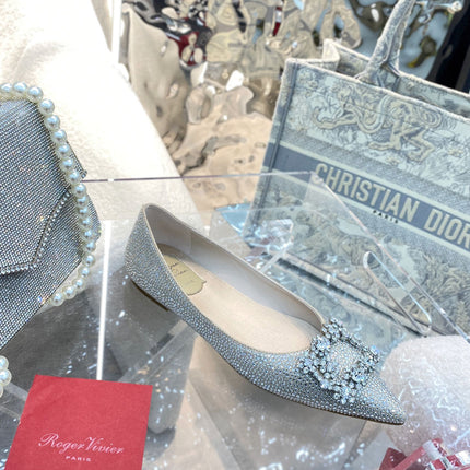 EFFLORESCENCE BALLERINAS IN BEIGE CALFSKIN WITH FULLY EMBELLISHED CRYSTALS