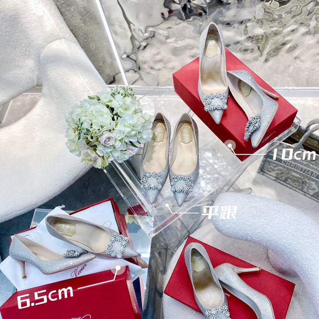 EFFLORESCENCE BALLERINAS IN BEIGE CALFSKIN WITH FULLY EMBELLISHED CRYSTALS