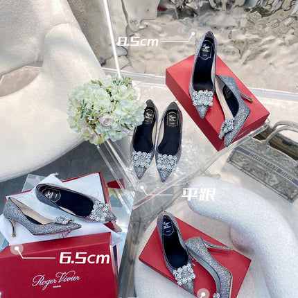 EFFLORESCENCE BALLERINAS IN BLACK CALFSKIN WITH FULLY EMBELLISHED CRYSTALS