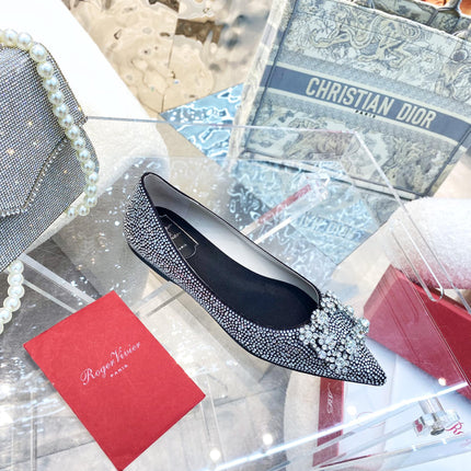 EFFLORESCENCE BALLERINAS IN BLACK CALFSKIN WITH FULLY EMBELLISHED CRYSTALS