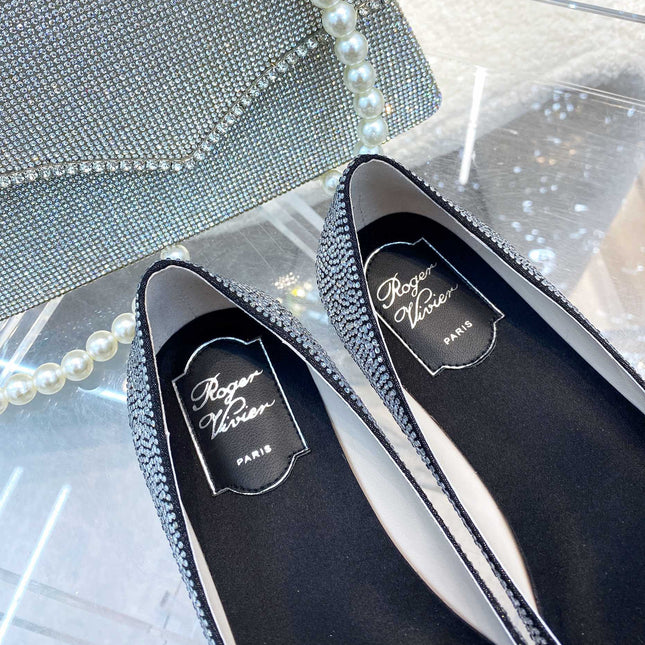 EFFLORESCENCE BALLERINAS IN BLACK CALFSKIN WITH FULLY EMBELLISHED CRYSTALS