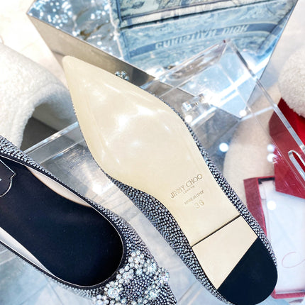 EFFLORESCENCE BALLERINAS IN BLACK CALFSKIN WITH FULLY EMBELLISHED CRYSTALS