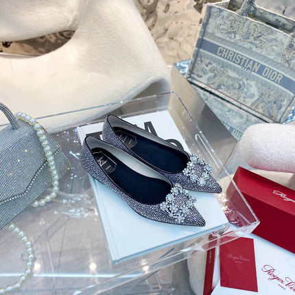 EFFLORESCENCE BALLERINAS IN BLACK CALFSKIN WITH FULLY EMBELLISHED CRYSTALS