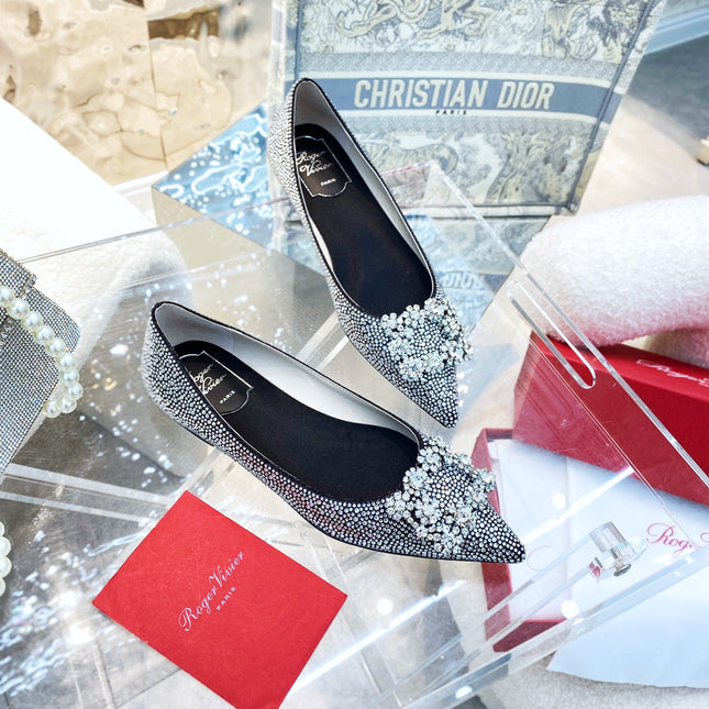 EFFLORESCENCE BALLERINAS IN BLACK CALFSKIN WITH FULLY EMBELLISHED CRYSTALS