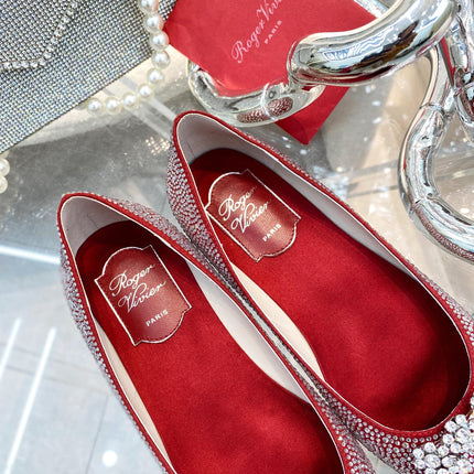 EFFLORESCENCE BALLERINAS IN RED CALFSKIN WITH FULLY EMBELLISHED CRYSTALS