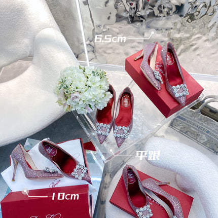 EFFLORESCENCE BALLERINAS IN RED CALFSKIN WITH FULLY EMBELLISHED CRYSTALS