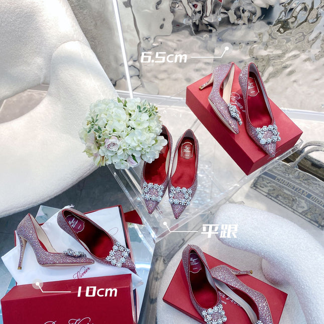 EFFLORESCENCE BALLERINAS IN RED CALFSKIN WITH FULLY EMBELLISHED CRYSTALS