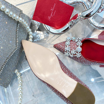 EFFLORESCENCE BALLERINAS IN RED CALFSKIN WITH FULLY EMBELLISHED CRYSTALS