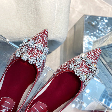 EFFLORESCENCE BALLERINAS IN RED CALFSKIN WITH FULLY EMBELLISHED CRYSTALS