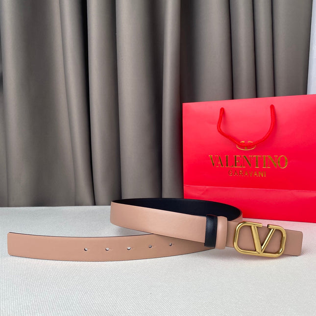 REVERSIBLE VLOGO SIGNATURE BELT IN GLOSSY BEIGE BLACK CALFSKIN GHW 30 MM