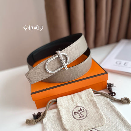 HM ITHAQUE BELT SILVER BUCKLE & REVERSIBLE CAMEL BROWN AND BLACK LEATHER STRAP 38MM