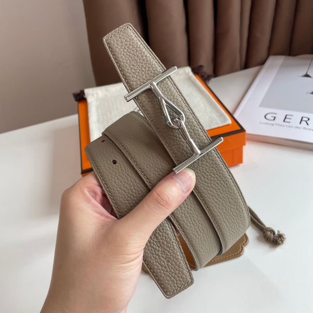 JUMBO BELT SILVER BUCKLE & REVERSIBLE CAMEL BROWN AND ORANGE LEATHER STRAP 32MM