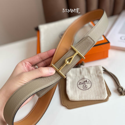 JUMBO BELT GOLD BUCKLE & REVERSIBLE CAMEL BROWN AND ORANGE LEATHER STRAP 32MM