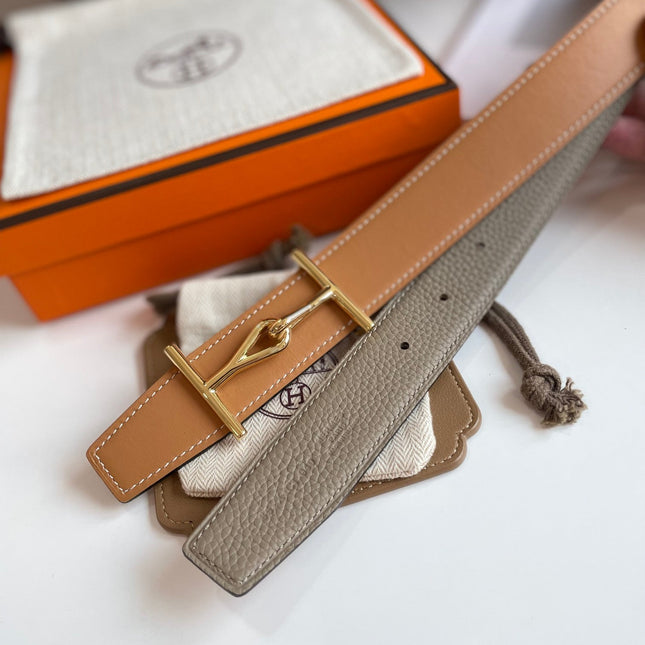 JUMBO BELT GOLD BUCKLE & REVERSIBLE CAMEL BROWN AND ORANGE LEATHER STRAP 32MM