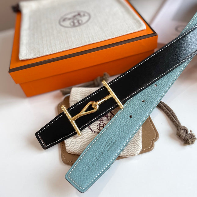 JUMBO BELT GOLD BUCKLE & REVERSIBLE ASH GREEN AND BLACK LEATHER STRAP 32MM