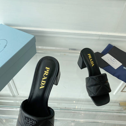 PRA QUILTED NAPPA HEELED SANDALS BLACK LAMBSKIN