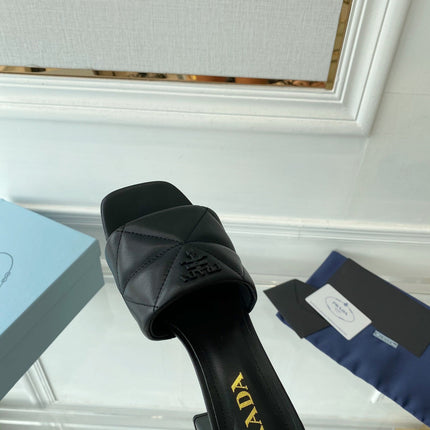 PRA QUILTED NAPPA HEELED SANDALS BLACK LAMBSKIN