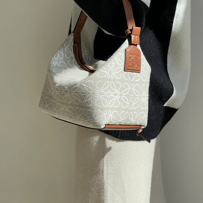 LOE CUBI 35 BAG IN WHITE ANAGRAM JACQUARD AND CALFSKIN