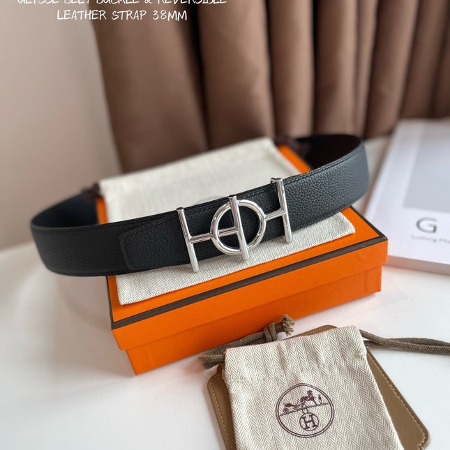 ULYSSE BELT BUCKLE & REVERSIBLE BLACK LEATHER STRAP 38MM SILVER HARDWARE