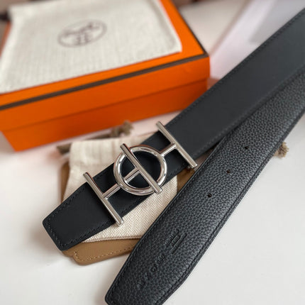 ULYSSE BELT BUCKLE & REVERSIBLE BLACK LEATHER STRAP 38MM SILVER HARDWARE