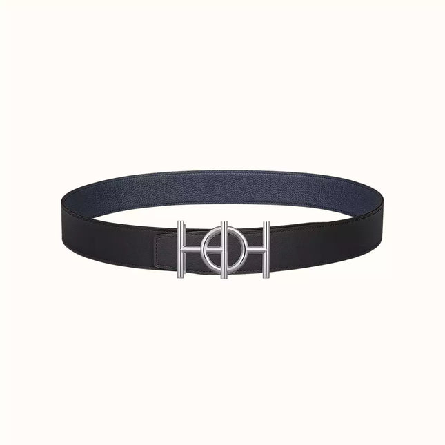 ULYSSE BELT BUCKLE & REVERSIBLE NAVY BLUE LEATHER STRAP 38MM SILVER HARDWARE