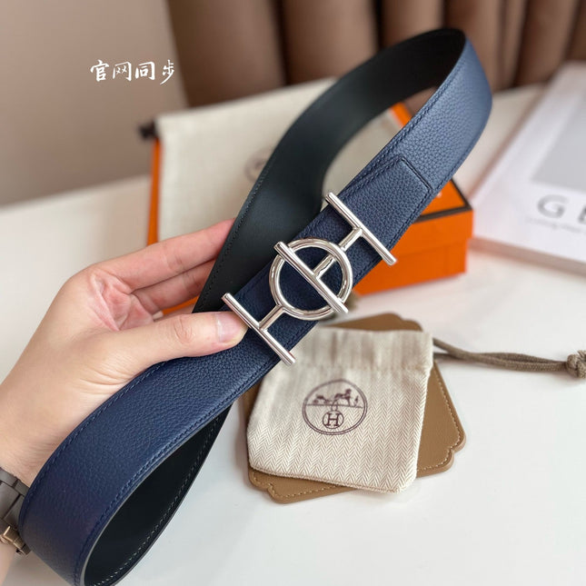 ULYSSE BELT BUCKLE & REVERSIBLE NAVY BLUE LEATHER STRAP 38MM SILVER HARDWARE