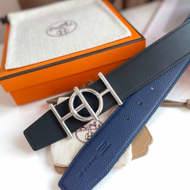 ULYSSE BELT BUCKLE & REVERSIBLE NAVY BLUE LEATHER STRAP 38MM SILVER HARDWARE