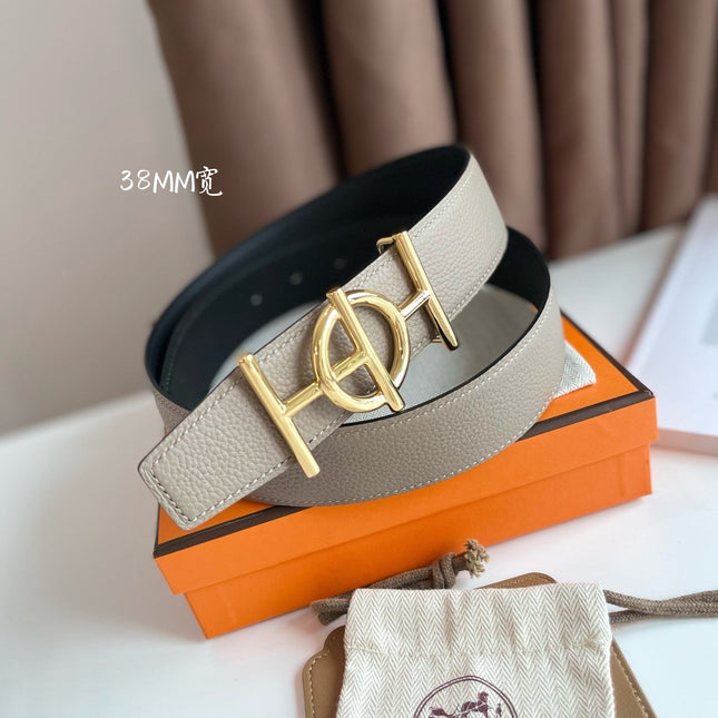 ULYSSE BELT BUCKLE & REVERSIBLE KHAKI BROWN LEATHER STRAP 38MM GOLD HARDWARE