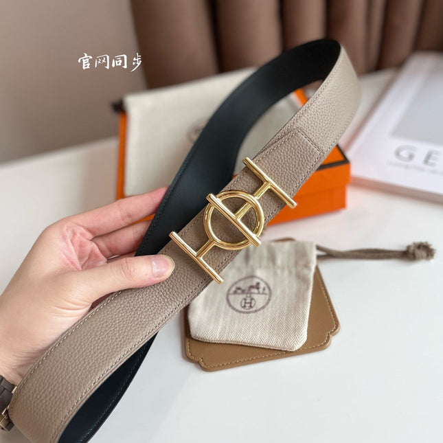 ULYSSE BELT BUCKLE & REVERSIBLE KHAKI BROWN LEATHER STRAP 38MM GOLD HARDWARE