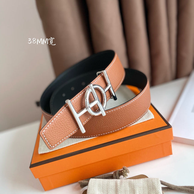 ULYSSE BELT BUCKLE & REVERSIBLE GINGER ORANGE LEATHER STRAP 38MM SILVER HARDWARE