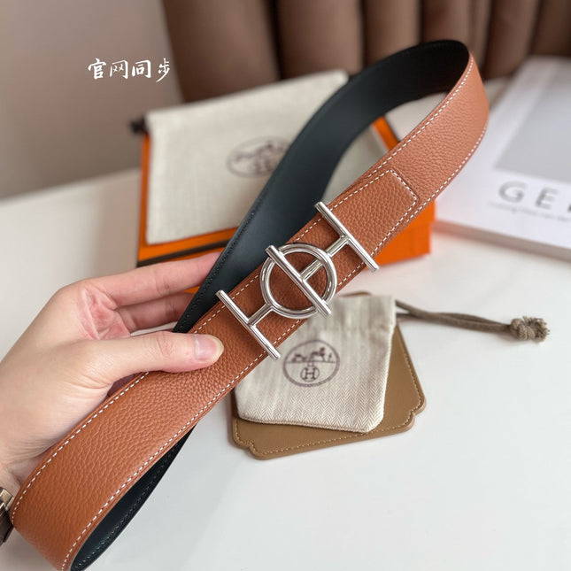 ULYSSE BELT BUCKLE & REVERSIBLE GINGER ORANGE LEATHER STRAP 38MM SILVER HARDWARE