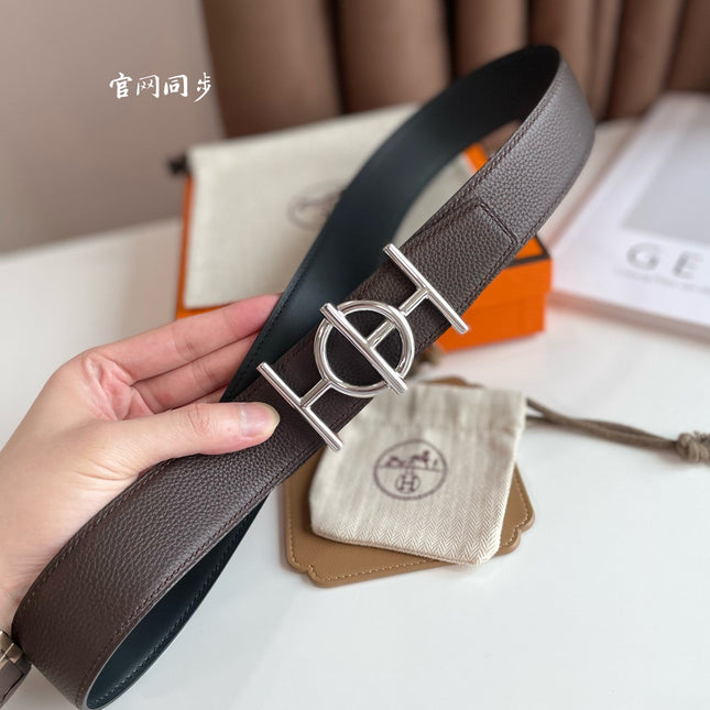 ULYSSE BELT BUCKLE & REVERSIBLE CHOCOLATE BROWN LEATHER STRAP 38MM SILVER HARDWARE