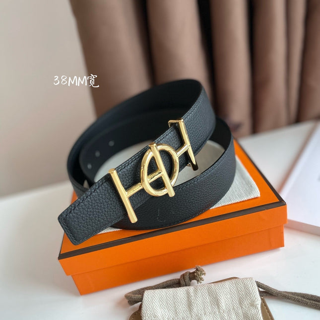 ULYSSE BELT BUCKLE & REVERSIBLE BLACK LEATHER STRAP 38MM GOLD HARDWARE