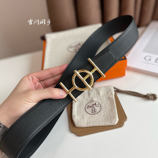 ULYSSE BELT BUCKLE & REVERSIBLE BLACK LEATHER STRAP 38MM GOLD HARDWARE