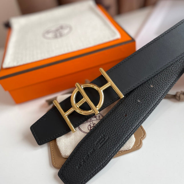 ULYSSE BELT BUCKLE & REVERSIBLE BLACK LEATHER STRAP 38MM GOLD HARDWARE