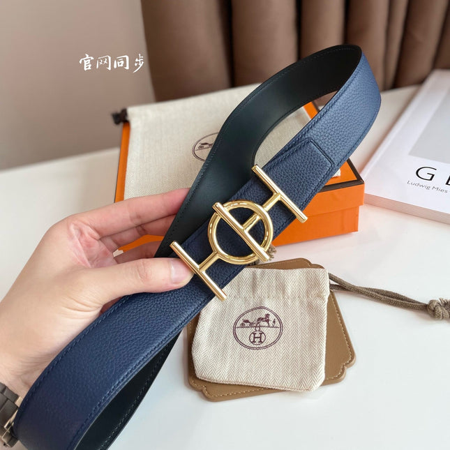 ULYSSE BELT BUCKLE & REVERSIBLE NAVY BLUE LEATHER STRAP 38MM GOLD HARDWARE