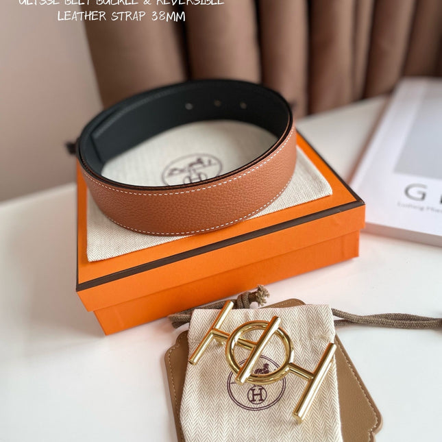 ULYSSE BELT BUCKLE & REVERSIBLE GINGER ORANGE LEATHER STRAP 38MM GOLD HARDWARE