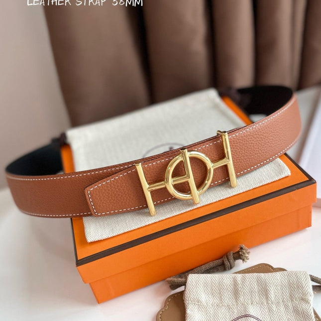 ULYSSE BELT BUCKLE & REVERSIBLE GINGER ORANGE LEATHER STRAP 38MM GOLD HARDWARE