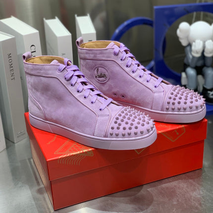 LOU SPIKES STUDDED HIGH-TOP SNEAKERS IN BABY PURPLE SUEDE