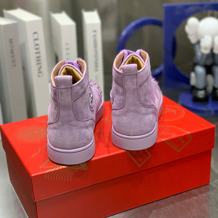 LOU SPIKES STUDDED HIGH-TOP SNEAKERS IN BABY PURPLE SUEDE