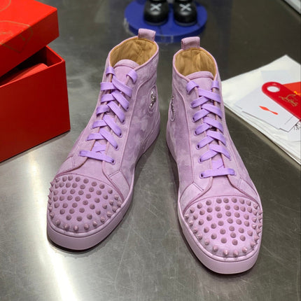 LOU SPIKES STUDDED HIGH-TOP SNEAKERS IN BABY PURPLE SUEDE