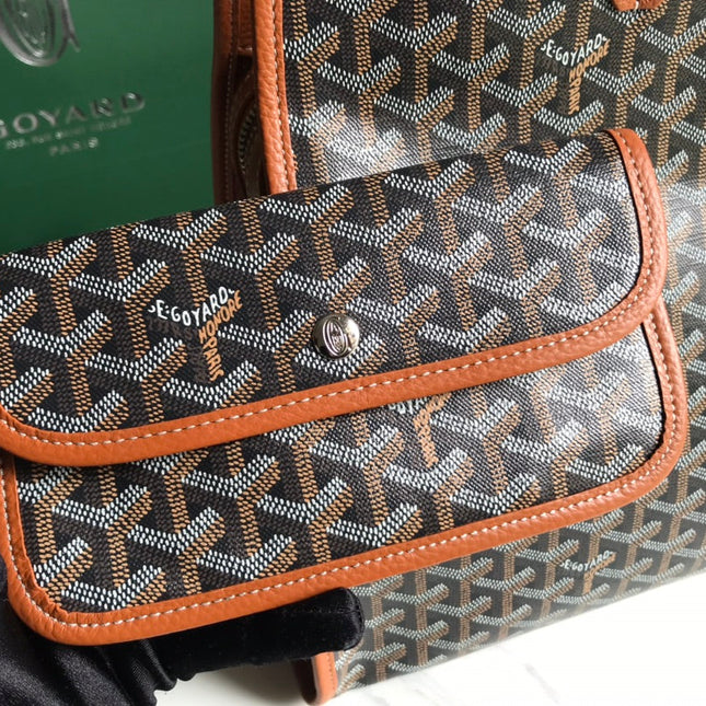 HARDY PM BAG 40 IN BLACK GOYARDINE CANVAS AND TAN TAURILLON LEATHER TRIM