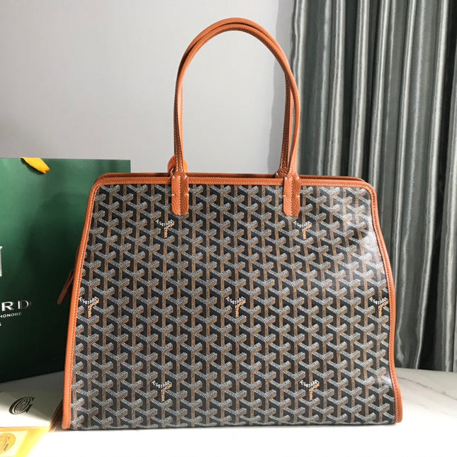 HARDY PM BAG 40 IN BLACK GOYARDINE CANVAS AND TAN TAURILLON LEATHER TRIM