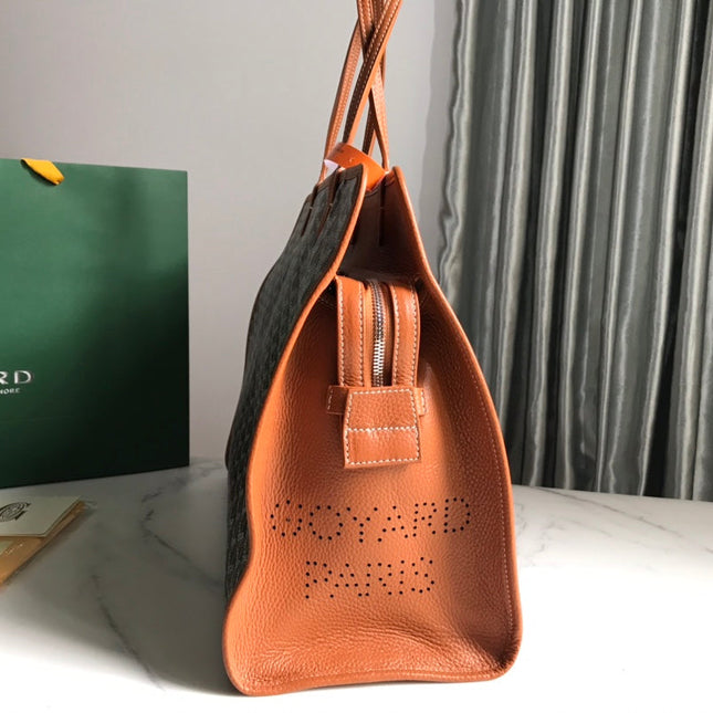 HARDY PM BAG 40 IN BLACK GOYARDINE CANVAS AND TAN TAURILLON LEATHER TRIM