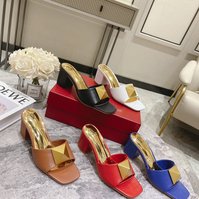 ONE STUD HEELED MULE 60 MM IN CHERRY RED CALFSKIN