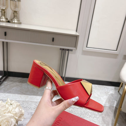 ONE STUD HEELED MULE 60 MM IN CHERRY RED CALFSKIN