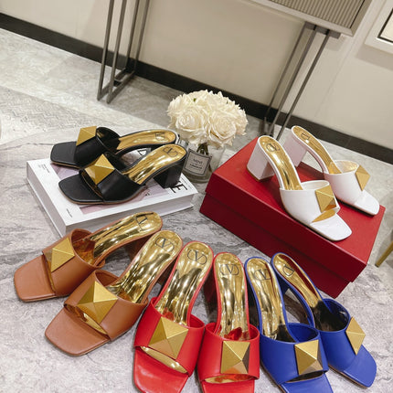 ONE STUD HEELED MULE 60 MM IN CHERRY RED CALFSKIN