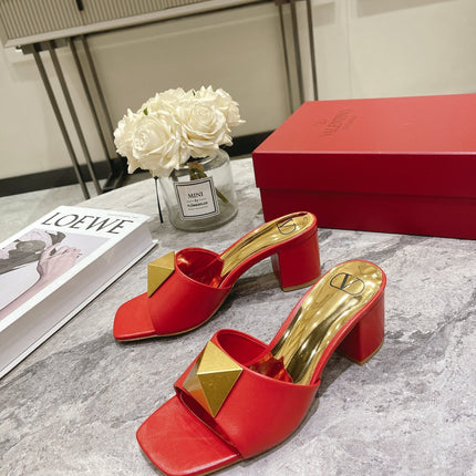 ONE STUD HEELED MULE 60 MM IN CHERRY RED CALFSKIN